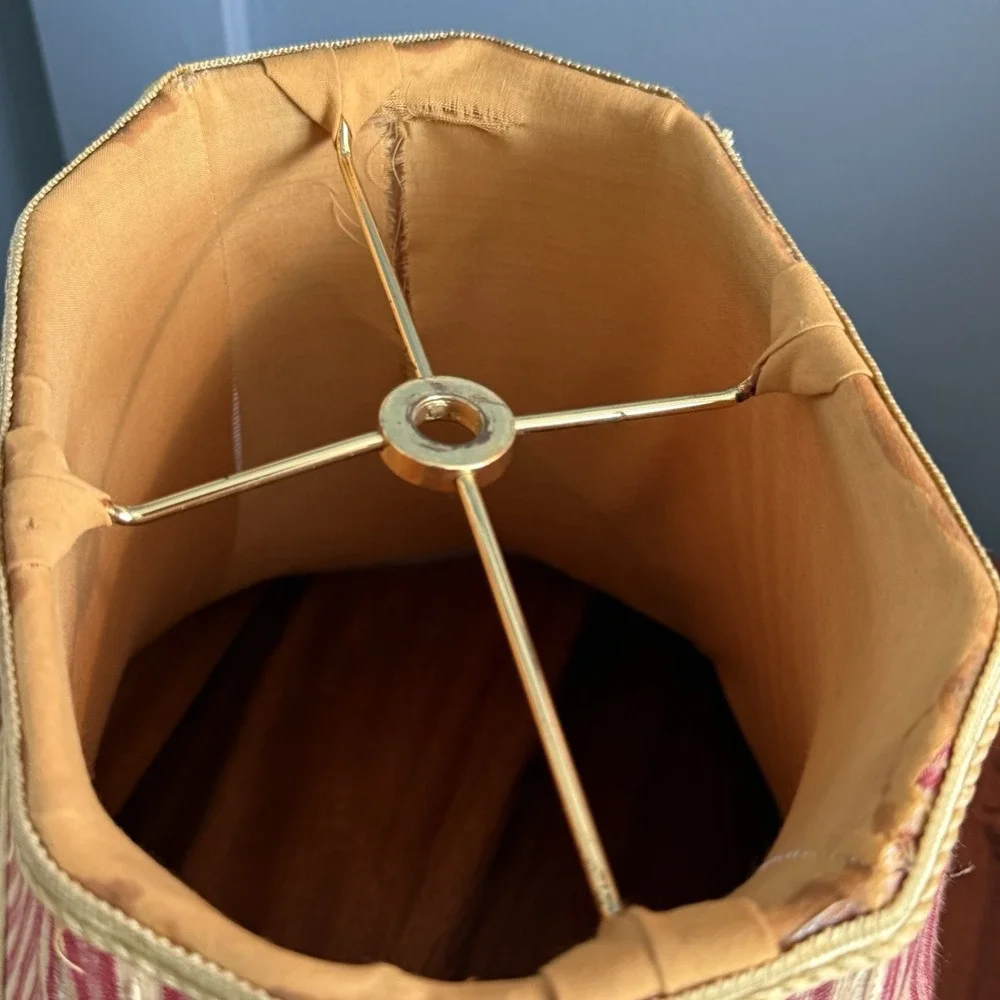 Vintage Striped Lampshade Burgundy Tan Square Bell Rope Trim 12.